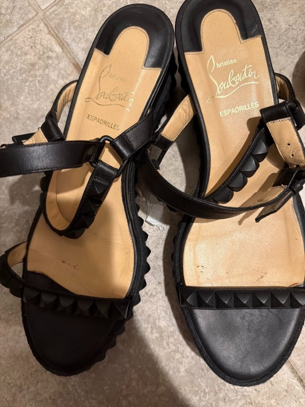 Christian Louboutin Red Sole Studded Espadrille Sandals — EU 38